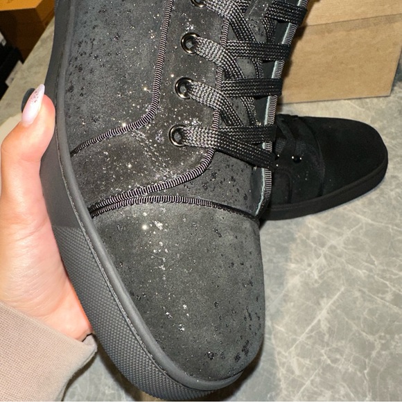 New Size 44 Christian Louboutin Louis Orlato Flat Sneakers Black Silver - Picture 11 of 14